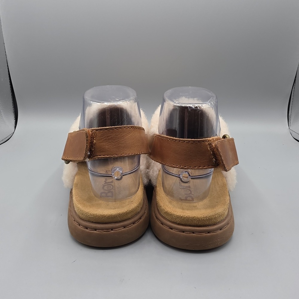 Born Kat Clogs Womens 7 Ivory Tan Shearling Leather Sling Back Comfort Cozy - Picture 6 of 13